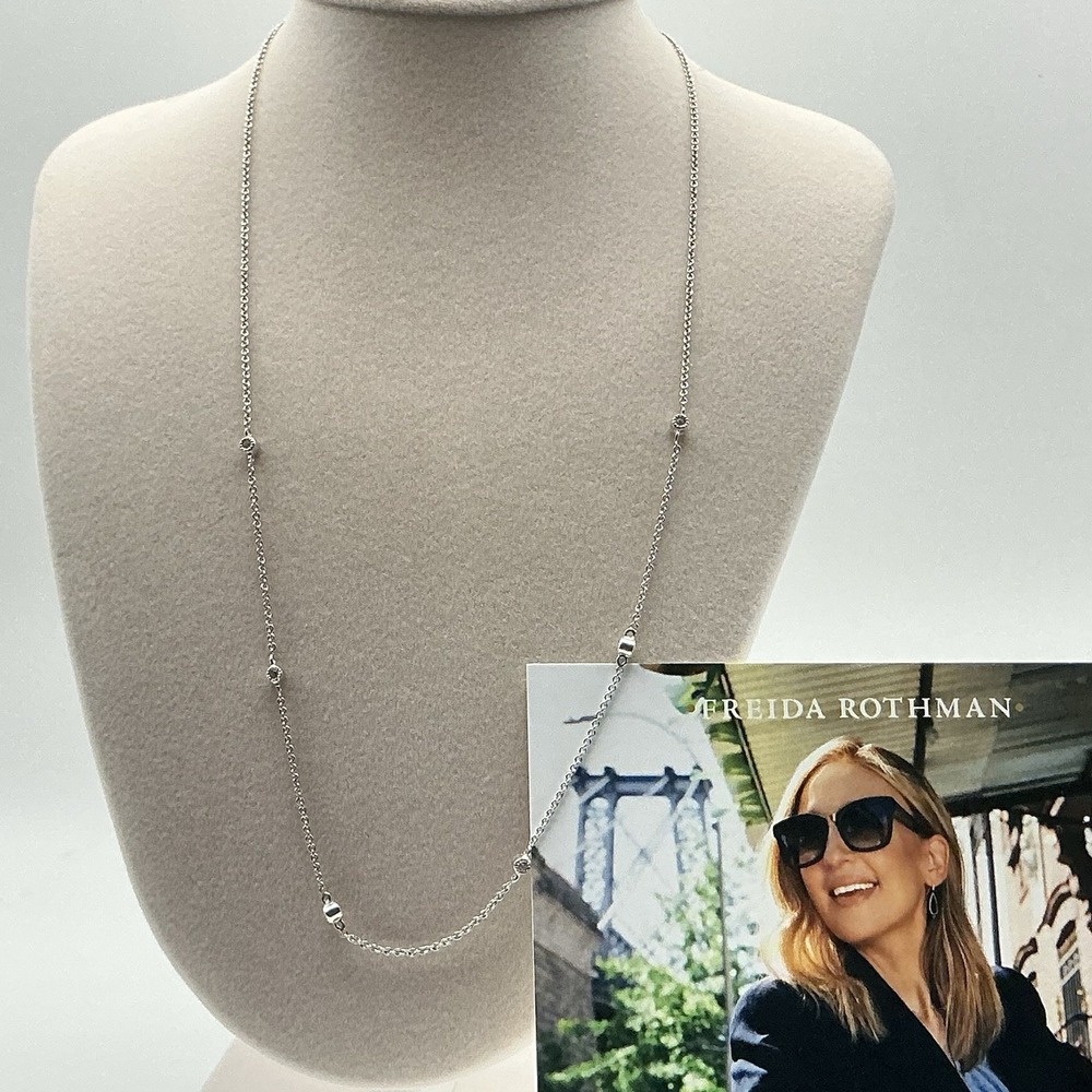 Freida Rothman 925 Sterling Silver Clear CZ Station Necklace 18" NWOT
